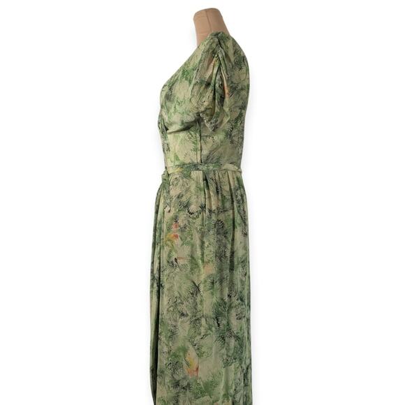 Vintage 30s - 40s Marbled Green Silk Dress with matching belt - Picture 8 of 10